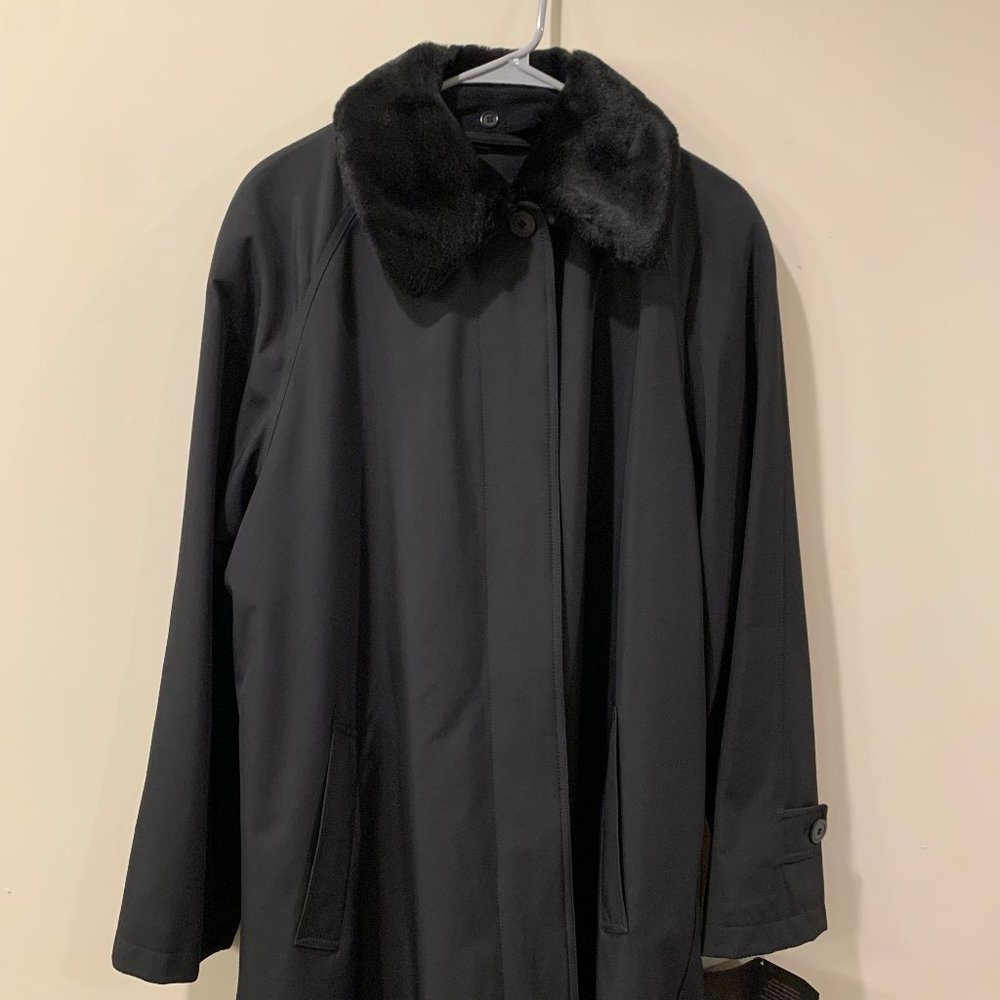 London Fog Women's Black Rain Winter Coat Fur Collar Detachable Lining Jacket
